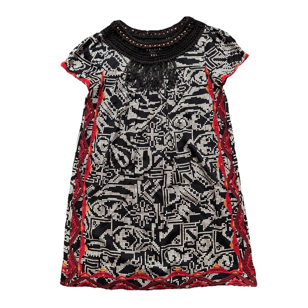 Anthropologie Floreat Abelia Dress M Beaded Crochet Embroidered Fringed Boho